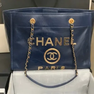 Chanel Shopping 40 Navy Blue Leather 66941 40x31x21cm