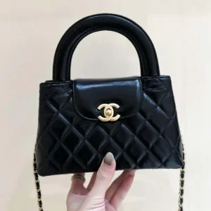 Chanel Kelly Mini Shopping Bag Mini 23K Shiny Aged Calfskin Black 13x19x7cm