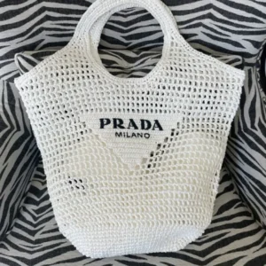 Prada Raffia Tote Bag-White