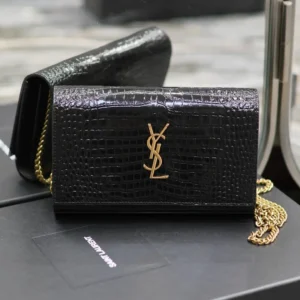 YSL Kate Croc Embossed BLack Gold Hardware - 23x14x3cm