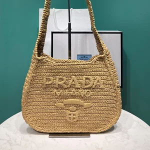 Prada Raffia Round Tote - 30x24x4.5cm