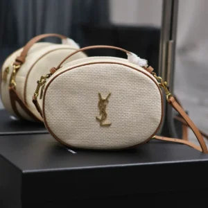 YSL Leather-trimmed raffia shoulder bag - 22¡Á16.5¡Á6cm