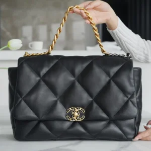 CHANEL 19BAG AS1162 black gold buckle large bag 25X36X11cm