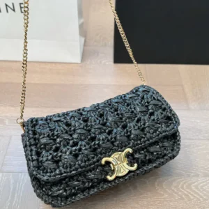 Celine Straw Chain Crossbody Bag 25x14cm