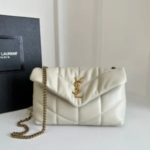 YSL Loulou Puffer Toy Bag In Quilted Lambskin White Size 23x15.5x8.5