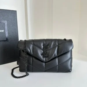 YSL Loulou Puffer Toy Bag In Quilted Lambskin Black Size 23x15.5x8.5