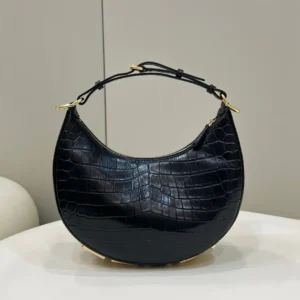 Fendi Small Graphy In Black Crocodile Leather - 10×29×24.5cm