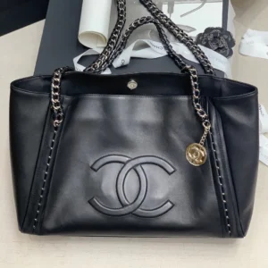 Chanel Soft Calfskin Shopping Bag Top Handle Black