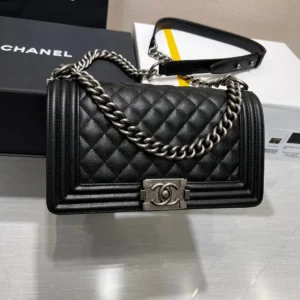 CC Leboy Medium 25 Quilted Black Caviar Silver Hardware 25cm