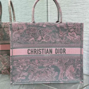 Dior Book Tote Large Gray and Pink Toile de Jouy Reverse Beverly Hills Embroidery - 42 x 35 x 18.5 cm